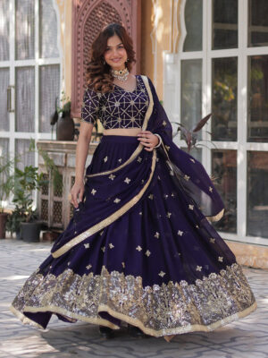 Dark Purple Color Rangoli Silk Embroidered Lehenga Choli
