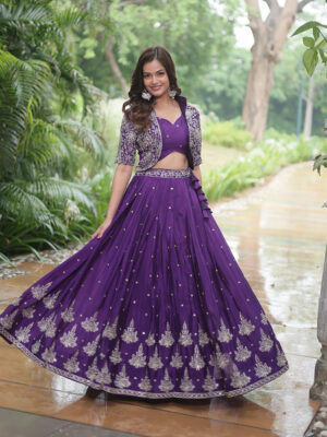Dark Purple Color Pure Chinnon Lehenga Choli
