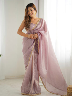 Light Dusty Mauve Color Tissue Silk Pre Drapped Saree