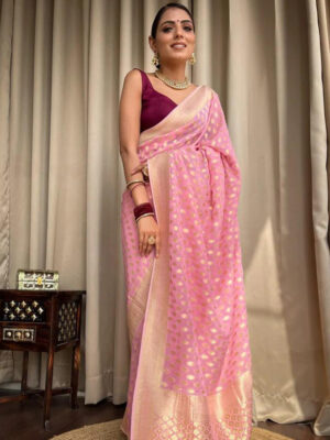Beautiful Baby Pink Color Banarasi Jacquard Weaving Saree