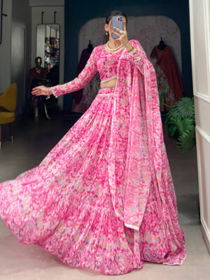 Baby Pink Color Georgette Printed Lehenga Choli