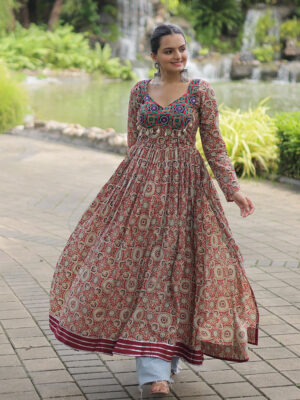 Maroon Color Cotton Printed Navratri Kurti