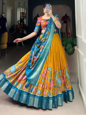Yellow Color Jacquard Dola Silk Printed Lehenga Choli