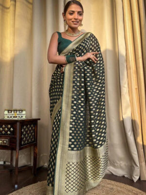 Beautiful Green Color Banarasi Jacquard Weaving Saree