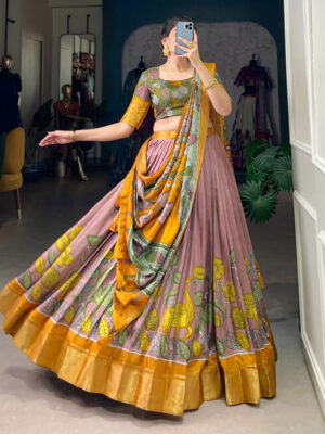 Onion Color Jacquard Dola Silk Printed Lehenga Choli