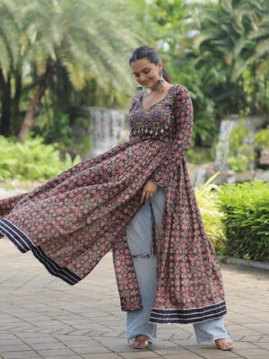 Black Color Cotton Printed Navratri Kurti