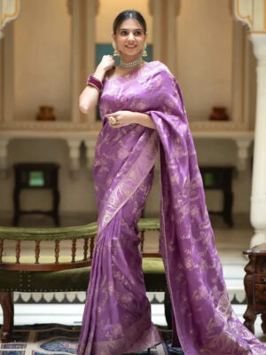 Lavender Color Banarasi Jacquard Zari Weaving Saree