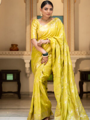 Lemon Color Banarasi Jacquard Zari Weaving Saree