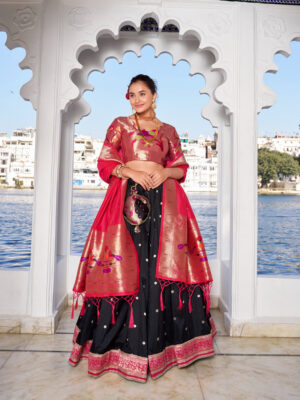 Black Color Jacquard silk Lehenga Choli