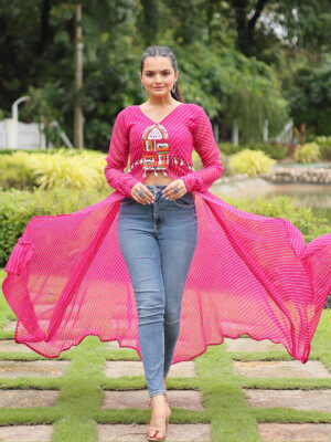 Rani Pink Color Georgette Laheriya Print Navratri Kurti