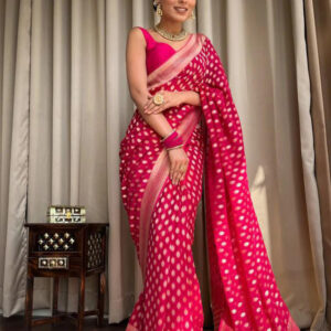 Beautiful Rani Pink Color Banarasi Jacquard Weaving Saree