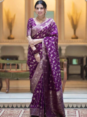 Purple Color Banarasi Jacquard With Zari Work Saree