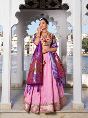 Light Pink Color Jacquard silk Lehenga Choli