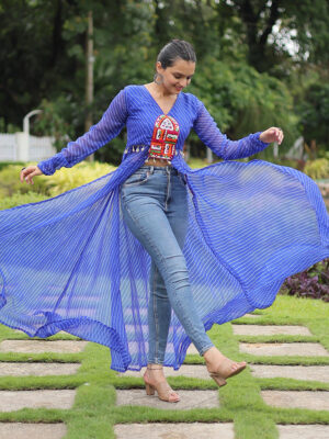 Blue Color Georgette Laheriya Print Navratri Kurti