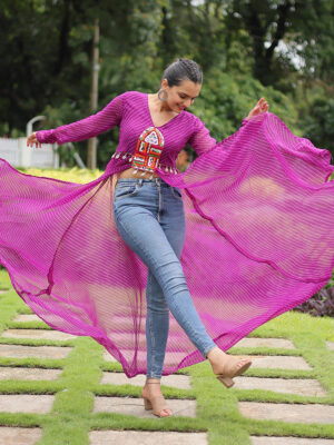 Pink Color Georgette Laheriya Print Navratri Kurti