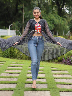Black Color Georgette Laheriya Print Navratri Kurti