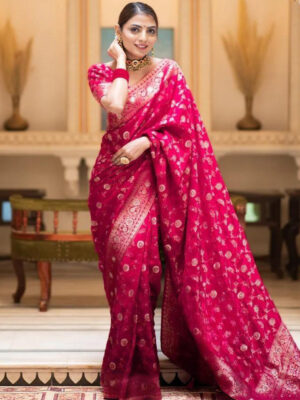 Rani Pink Color Banarasi Jacquard With Zari Work Saree