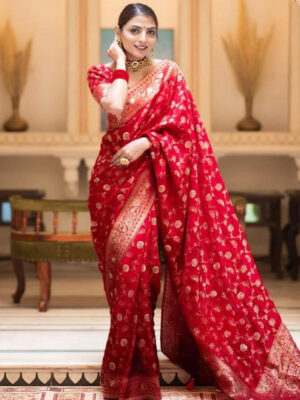 Red Color Banarasi Jacquard With Zari Work Saree