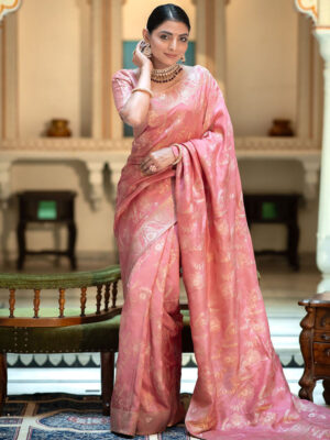 Orange Color Banarasi Jacquard Zari Weaving Saree