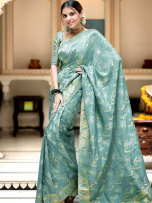 Sky Color Banarasi Jacquard Zari Weaving Saree