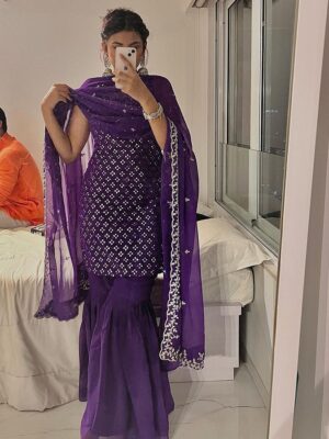 Mansi in Purple Color Sequence Work Soft Georgette Designer Three Piece Suit