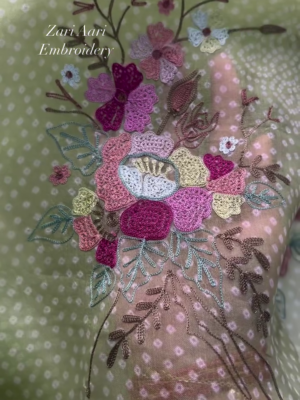 Vibrant Zari Aari Embroidered Floral Fabric