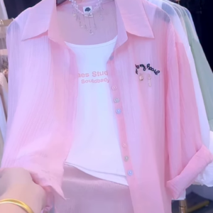 Effortless Pink Sheer Button-Down Shirt Set