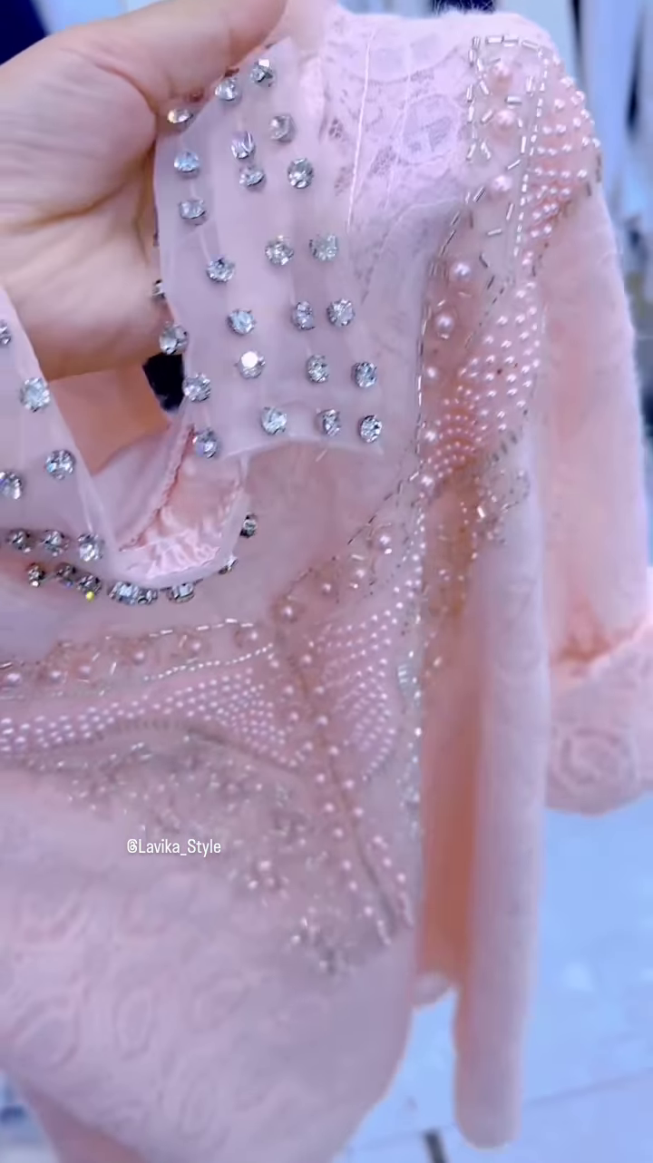 Exquisite Embellished Blouse with Lace and Pearl Detailing - Image 3