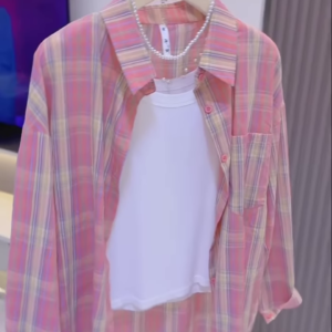 Casual Plaid Oversized Shirt and Top Set