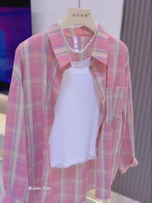 Casual Plaid Oversized Shirt and Top Set