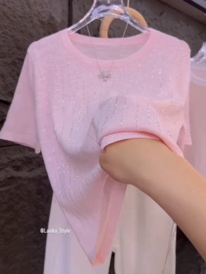 Shimmering Soft-Knit T-Shirt with Glitter Details