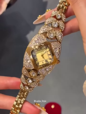 Opulent Gold-Toned Statement Watch and Bracelet Set