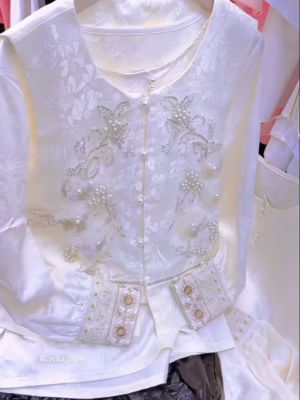Exquisite Silk and Brocade Top with Pearl and Sequin Embellishments