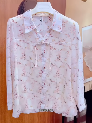 Delicate Floral Sheer Blouse with Front Tie Detail
