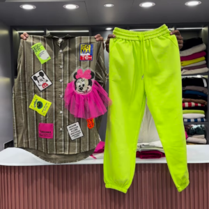 Quirky Striped Shirt with Patches and Neon Pants