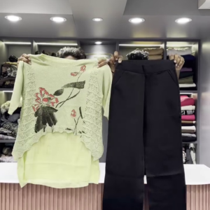 Artistic Knit Sweater and Black Wide-Leg Pant Set