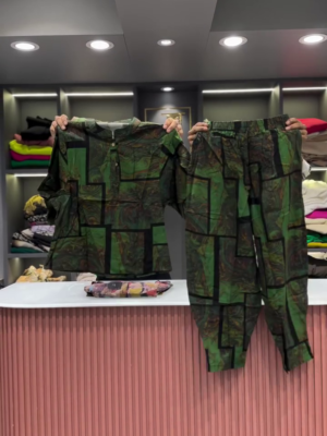Bold Abstract Green and Black Two-Piece Set