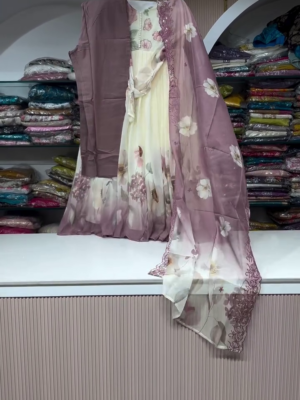Elegant Mauve and Floral Printed Three-Piece Ensemble