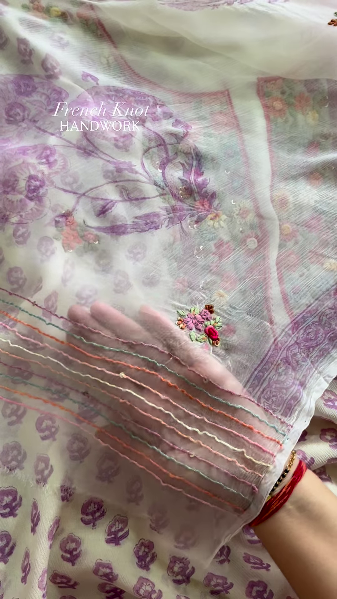 Handcrafted Floral Embroidered Kurta with French Knot Work - Image 3