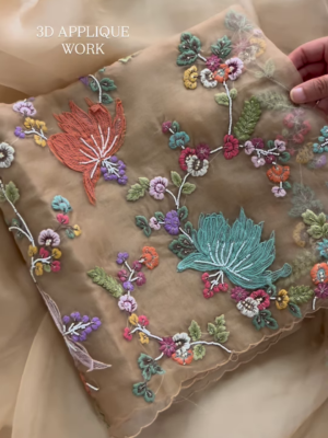 Luxurious Rose-Pink Fabric with Opulent Floral Embroidery