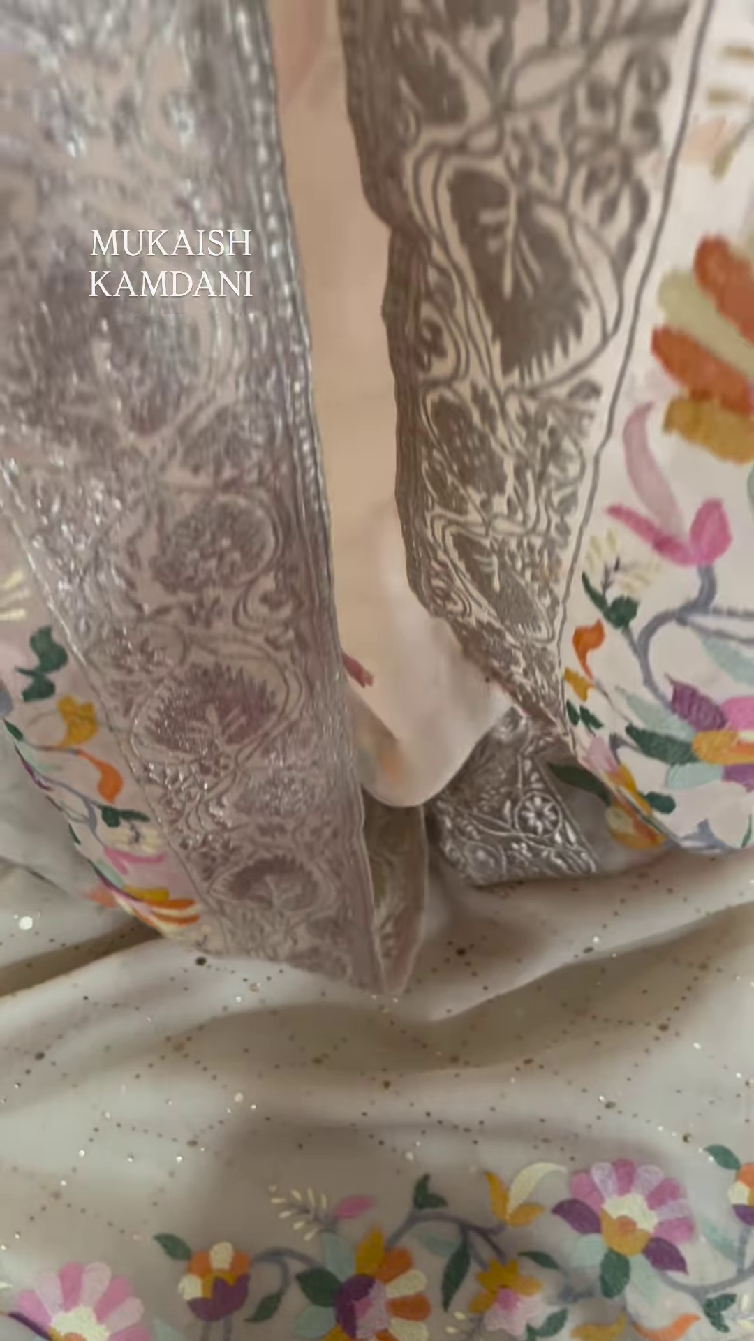 Sheer Fabric with 3D Floral Applique and Embroidery - Image 6