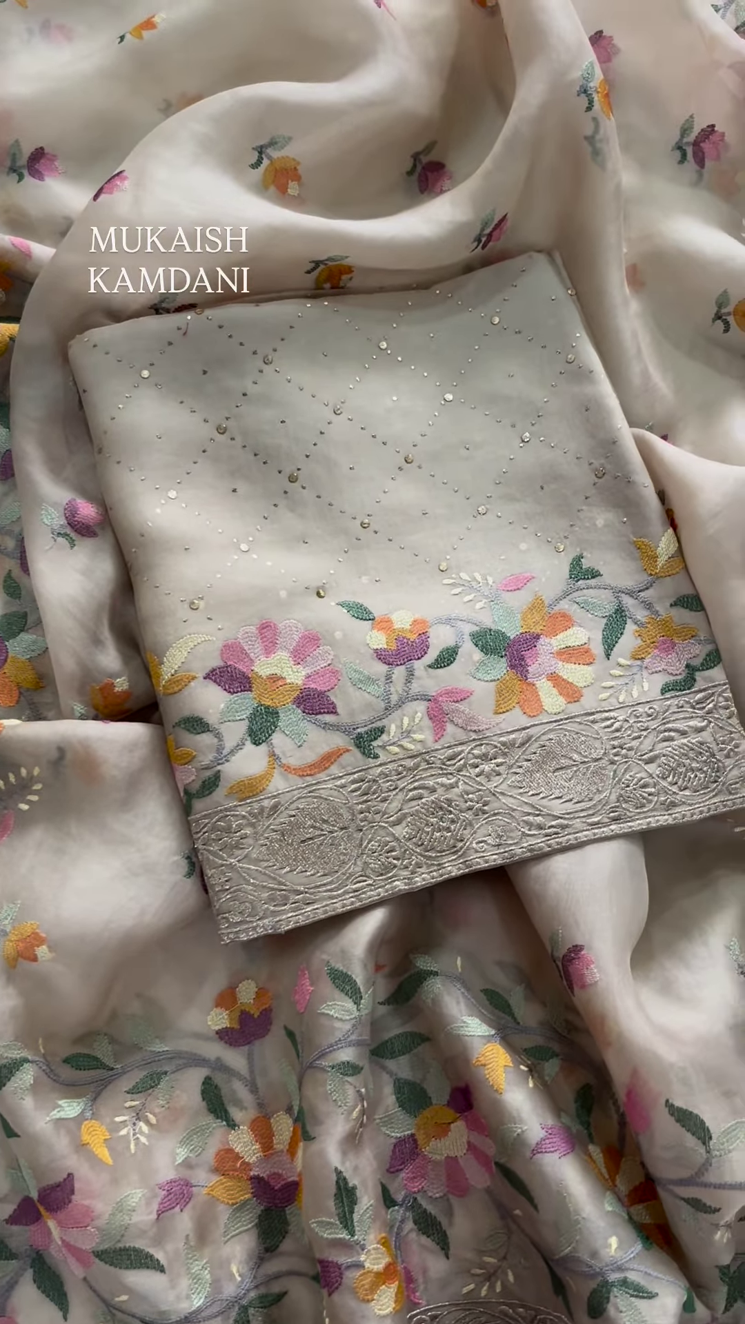 Sheer Fabric with 3D Floral Applique and Embroidery