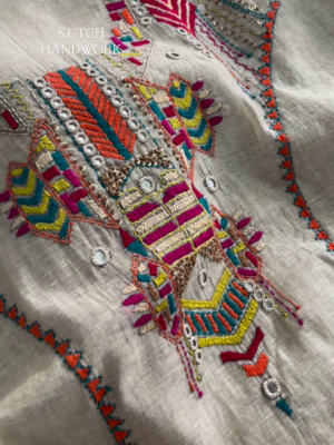 Kamdani Embellished Fabric with Multi-Colored Floral Border